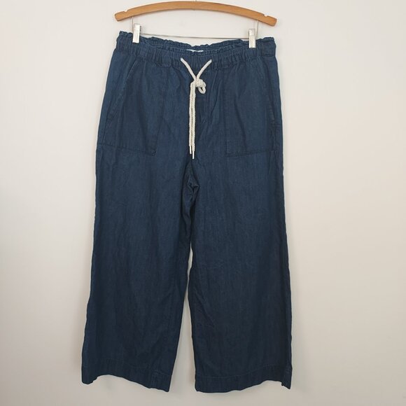 Loft Wide Leg Pull On Drawstring Denim Pants Size Large - Picture 4 of 13